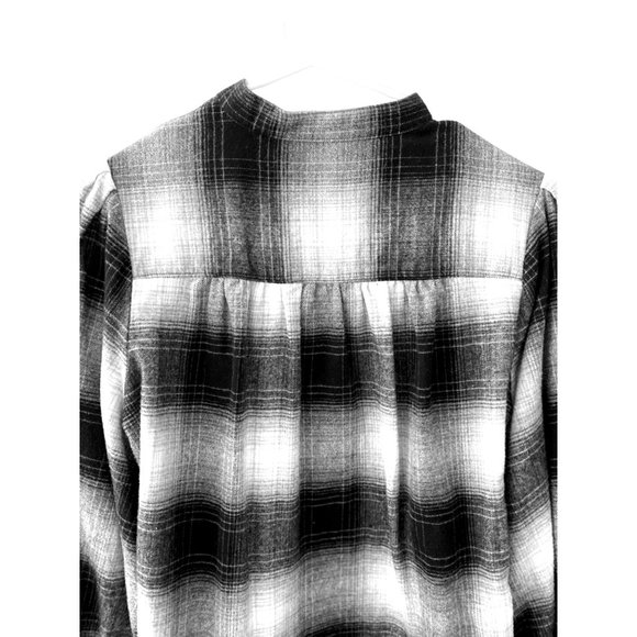 Banana Republic Plaid Flannel Shirt Blouse Long Sleeves Black White S - Picture 9 of 15